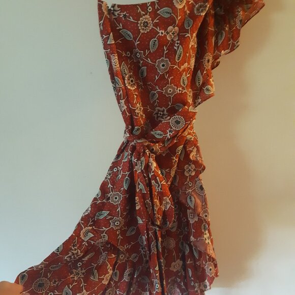 mini dress floral print linen ruffle - Picture 6 of 16